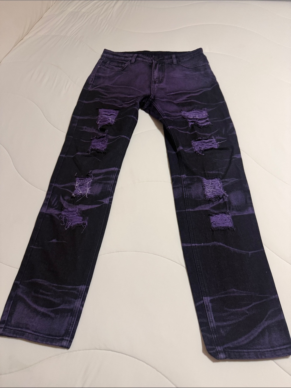 Men's Straight Distressed Purple Wash Jeans